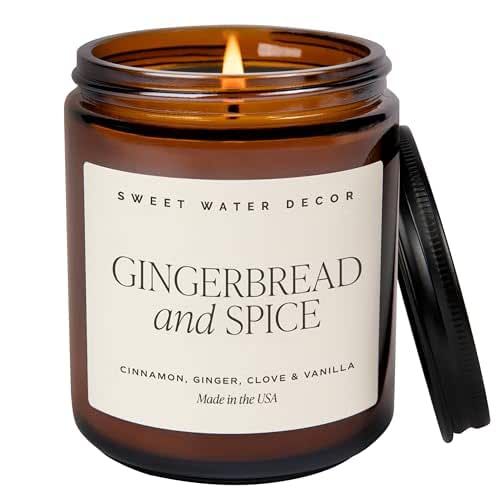 Sweet Water Decor Gingerbread and Spice Candle | Orange, Lemon, and Ginger Candles Scented Soy Candles for Home | Christmas Candle 9oz Clear Jar, 40 Hour Burn Time, Made in the USA