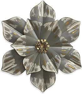 Metal Flower Wall Sculpture, 12.5" Rustic Modern Floral Artwork, Distressed 3D Layered Iron Flower Wall Hanging Accent for Indoor/Outdoor, Kitchen, Bedroom Living Room Office Garden Patio Decor