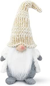Ndeno 1PCS 13.5 Inch Christmas Gnome Plush Decorations, Holiday Handmade Scandinavian Tomte - Thanks Giving Day Home Tabletop White 01 01