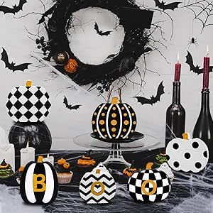 XIMISHOP 6pack Halloween Pumpkin Wooden Decorations, Fall Pumpkin Wooden Tiered Tray Table Sign Decorations for Fall Halloween Autumn Home Decor Indoor