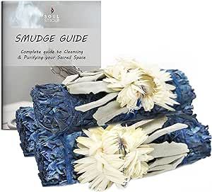 Soul Sticks 3 Pack Floral White Sage Smudge Sticks Bundle with Flowers for Cleansing Home, Meditation, Yoga, Healing and Smudging, Sustainably Sourced California (Blue Moon)