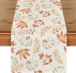 Artoid Mode Orange Pumpkins Fall Maple Leaves Fall Table Runner, Seasonal Autumn Kitchen Dining Table Decoration for Home Party Decor 13x72 Inch