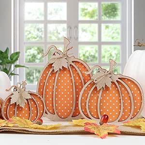 Fall Decor-Wooden Autumn Pumpkin Fall Decorations for Home Shelf Mantel Table Decor Pumpkins of Three Sizes Fall Season