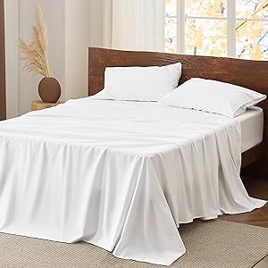 Bedsure Flannel Sheets King Size, 100% Cotton Sheets for King Size Bed, Extra Soft White Sheets, Warm Bed Sheets with Deep Pocket up to 16", 4 Pieces Bedding Sheets & Pillowcases