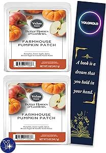 Farmhouse Pumpkin Scented Wax Melts, Better Homes and Gardens, 5 oz, 2 Pack and Bookmark Gift of YOLOMOLO