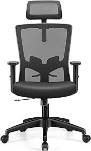 Brick Attic Office Chair, Ergonomic Desk Chair with Height Adjustable Lumbar Support and Headrest, Computer Chair with 2D Armrests and Breathable Mesh for Home Office Black